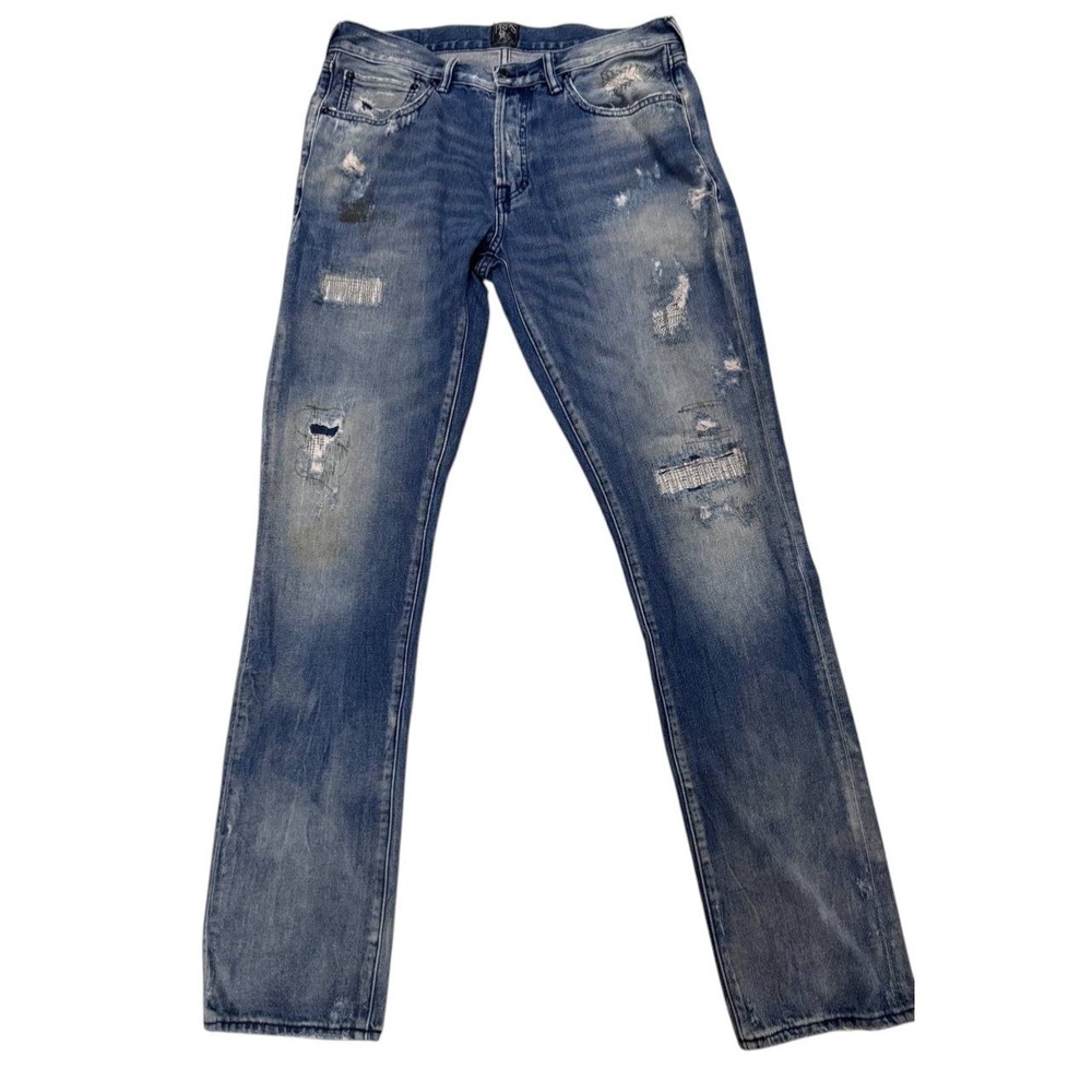 PRPS Distressed Patchwork Jeans Men 32X32 Blue Straight Leg Button Fly Denim‎